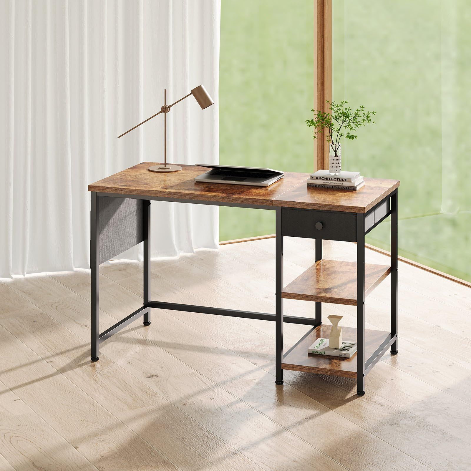 デスク パソコンデスク 机 pcデスク 幅120cm 左右入替可 引き出し付き 勉強机 学習机 作業机 収納付きデスク ビンテージ