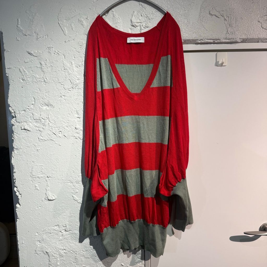 KIKO KOSTADINOV キココスタディノフ 22SS Haidu Sweater Vネック ボーダーニット 00122025 レッド系 size 46 表参道A11