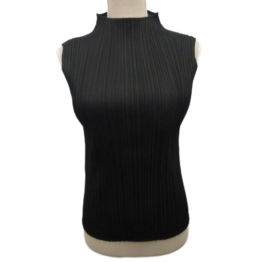 プリーツプリーズ PLEATS PLEASE BASICS プリーツカットソー ノースリーブ モックネック 3 L 黒 ブラック PP05JK102