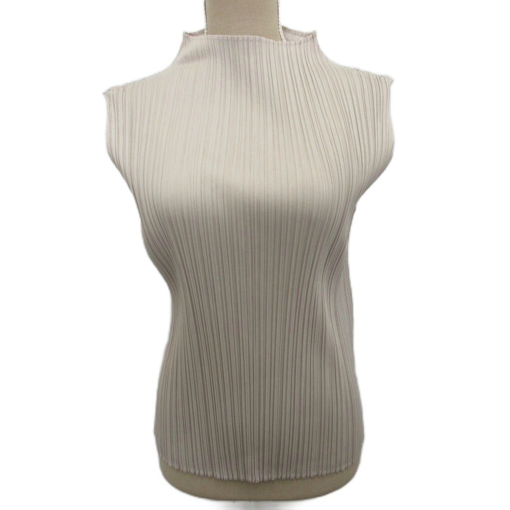 プリーツプリーズ PLEATS PLEASE NEW COLORFUL BASICS 4 プリーツカットソー ノースリーブ モックネック 3 L ベージュ PP05JK402