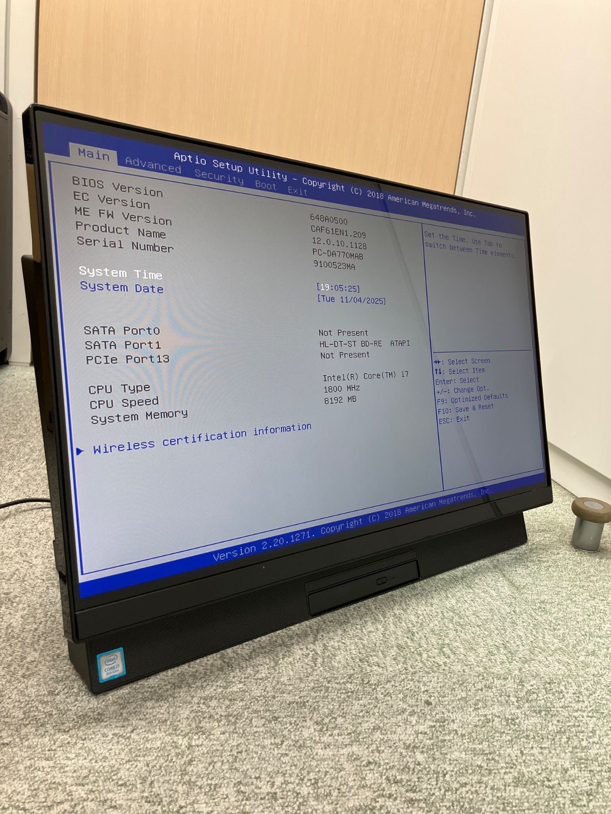 ジャンク NEC PC-DA770MAB 第8世代 Core i7 一体型パソコン 黒 BK