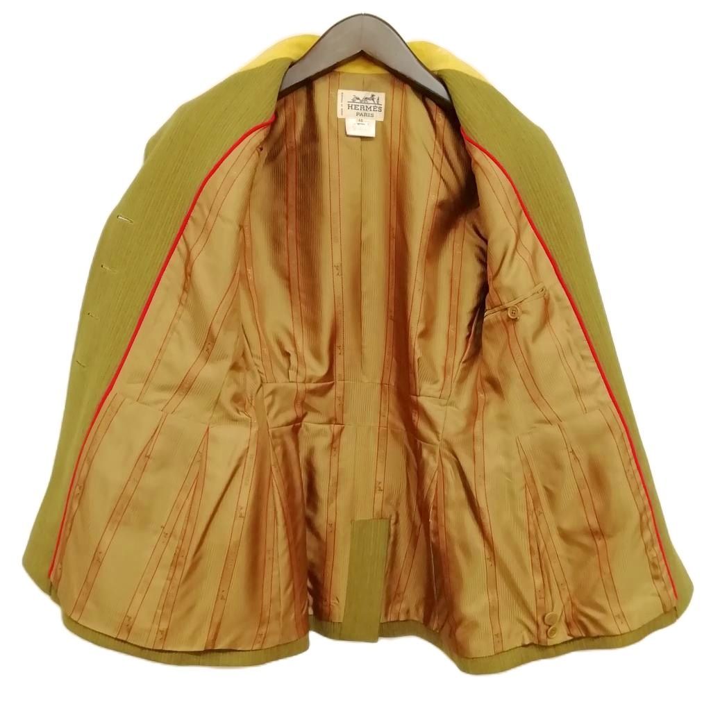 エルメス HERMES ヴィンテージ ジャケット テーラード ブレザー 40 オリーブ イエロー GULLKHAN_COM