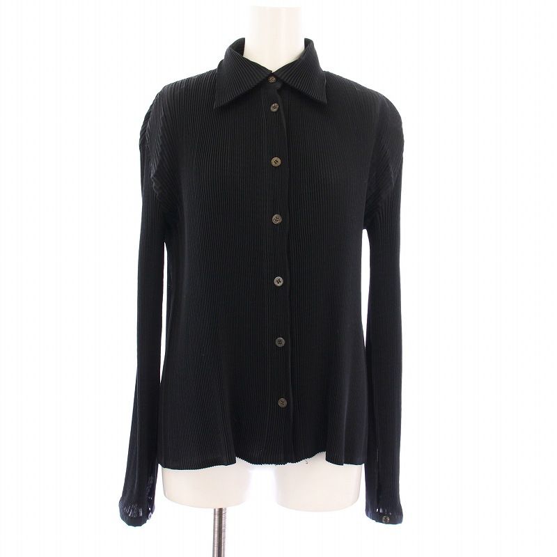 イッセイミヤケ ISSEY MIYAKE シャツ ブラウス 長袖 プリーツ ブラック /KH