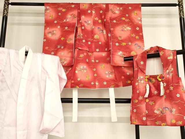 【爆買い】 平和屋着物[]七五三　女の子　３歳　祝着　三つ身　長襦袢・被布セット　楽器花文　暈し染め　金彩　AABB5752ja 着物・着物ドレス