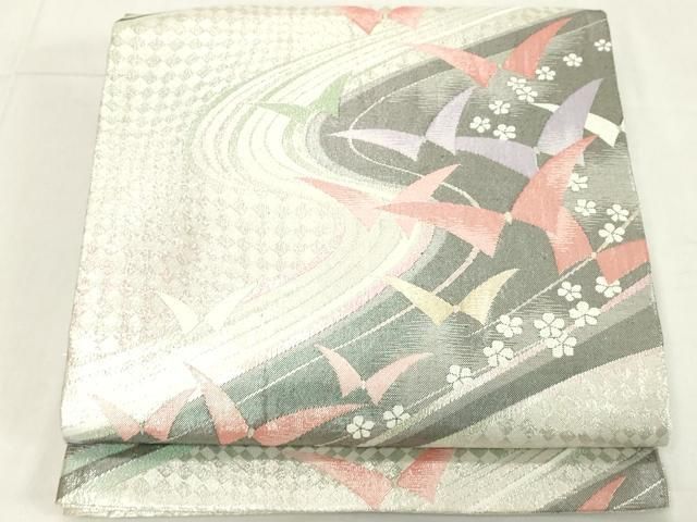 平和屋着物◎佐賀錦 六通柄袋帯 流水舞蝶花文 金銀糸 正絹 逸品