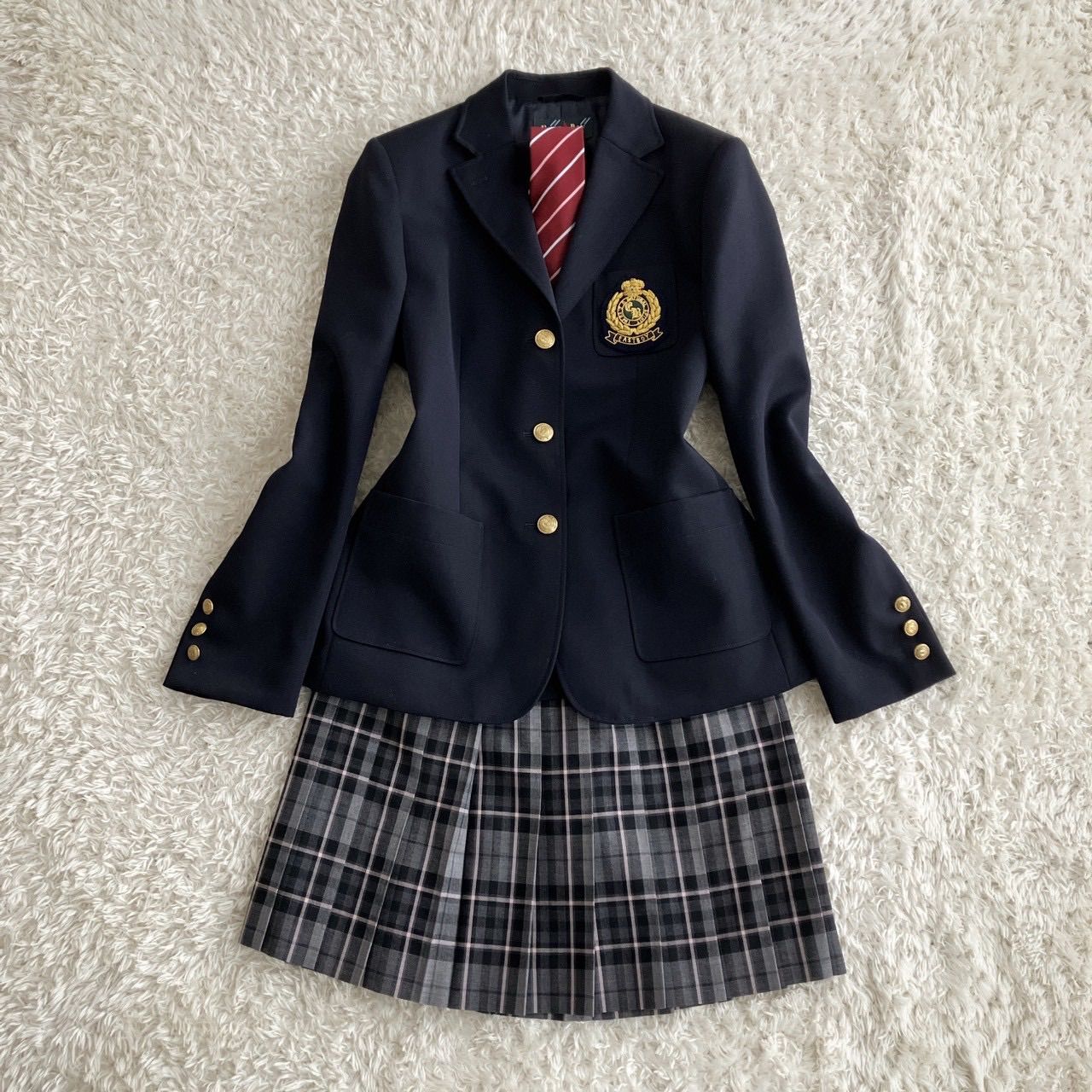 EASTBOY イーストボーイ ブレザー スカート ネクタイ 3点セット セットアップ 紺ブレ 金ボタン ワッペン サイズ11号