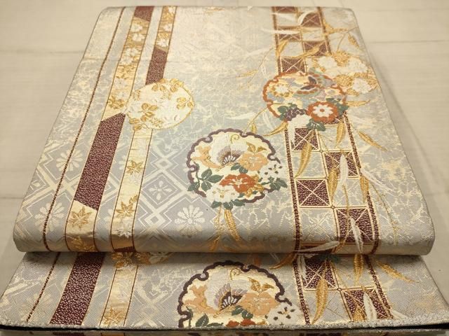 美品❣️特注 着物帯で作製の 柄 ジャケット 平和屋着物◎六通柄袋帯 唐織 雪輪花文 金糸 正絹 逸品 AABC3041dt