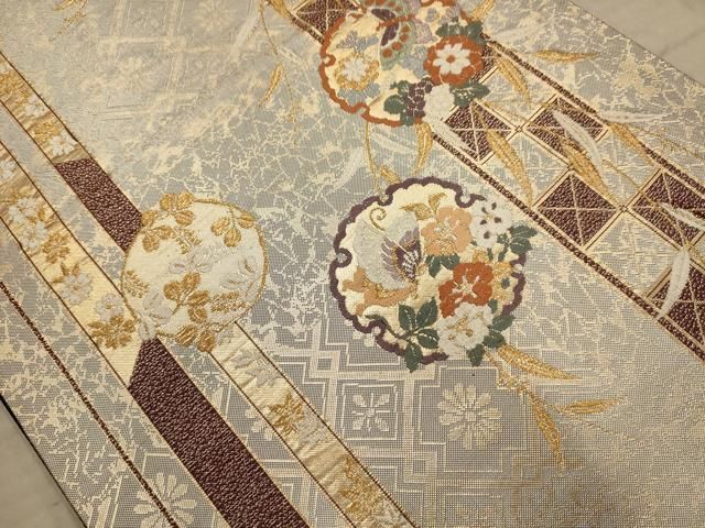 平和屋着物◎六通柄袋帯 唐織 雪輪花文 金糸 正絹 逸品 AABC3041dt