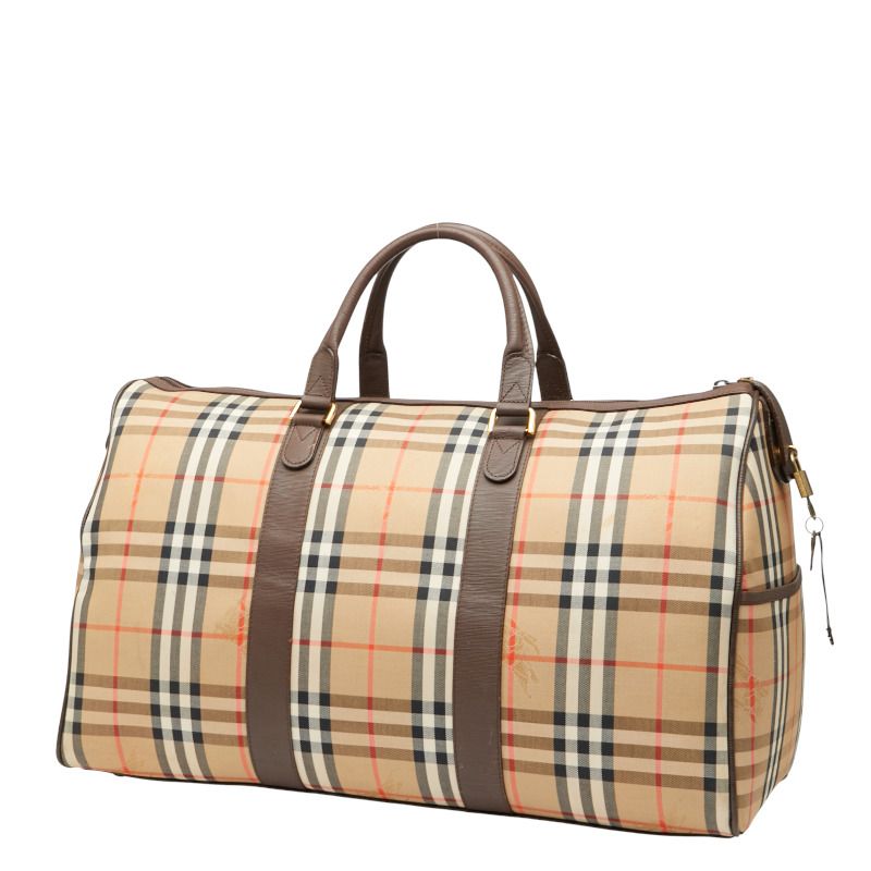 バーバリー ノバチェック シャドーホース ボストンバッグ トラベルバッグ ベージュ ブラウン マルチ キャンバス レザー レディース BURBERRY 1-0236904