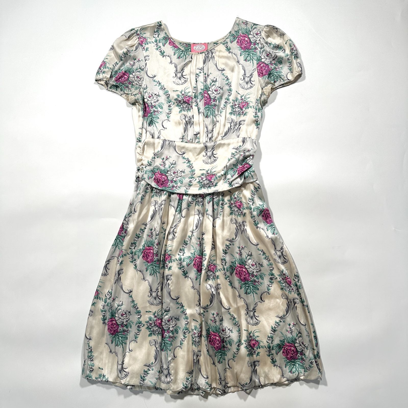 BLUGIRL BLUMARINE ブルガールブルマリン ワンピース フレンチスリーブ 花柄 シルク クリーム ITALY