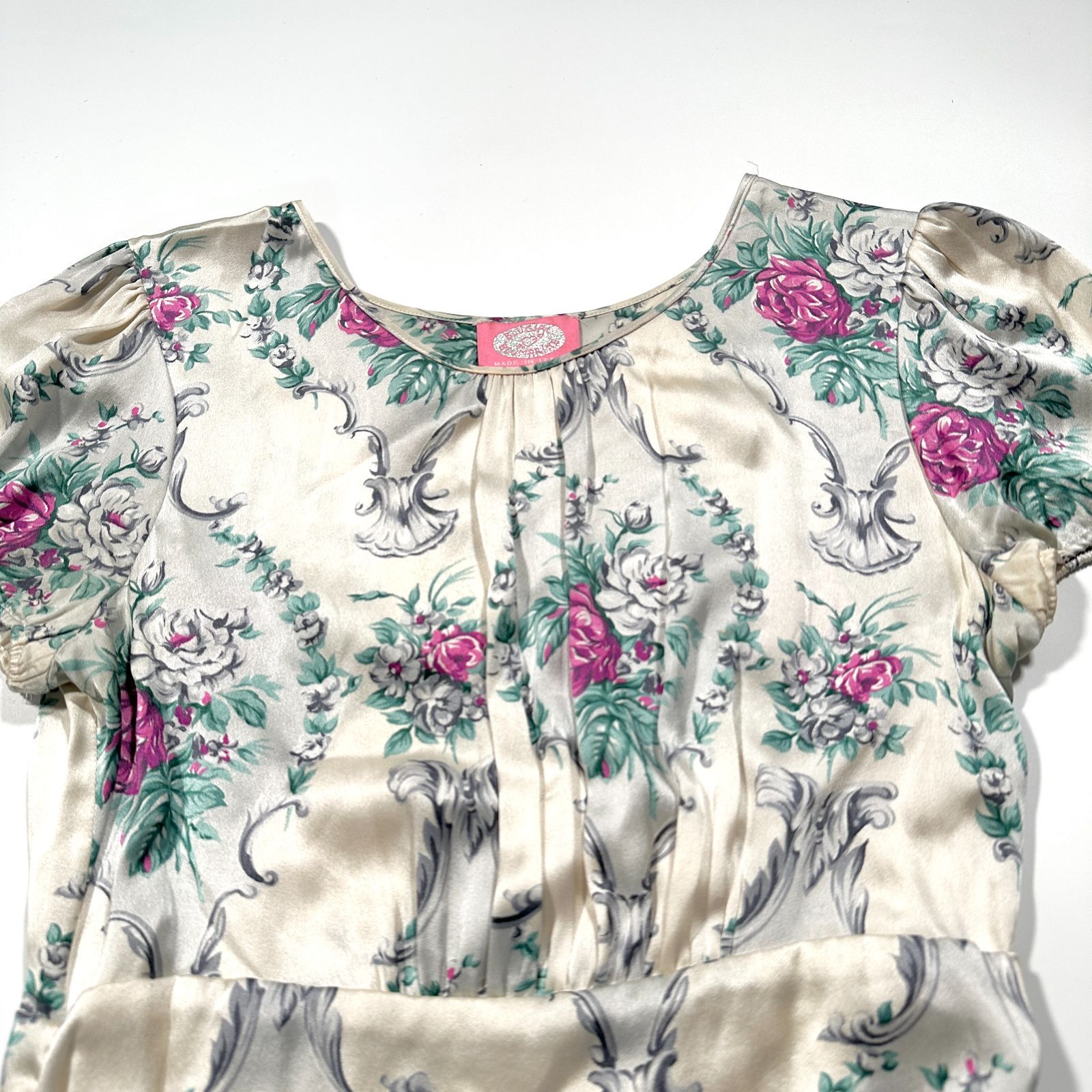 BLUGIRL BLUMARINE ブルガールブルマリン ワンピース フレンチスリーブ 花柄 シルク クリーム ITALY