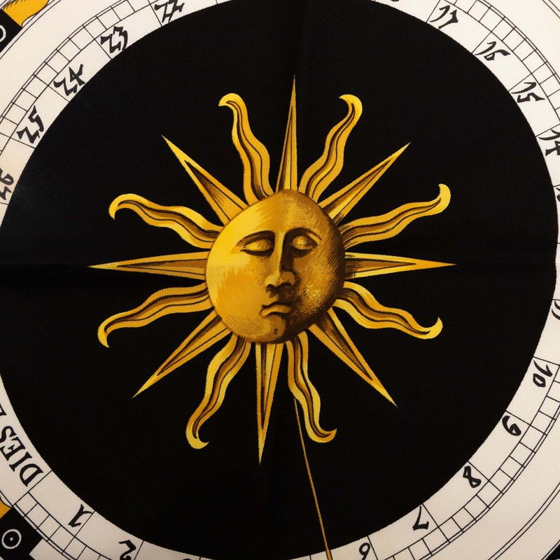 エルメス カレ90 DIES ET HORE 占星術 ホワイト ブラック ゴールド シルク レディース HERMES 1-0238106