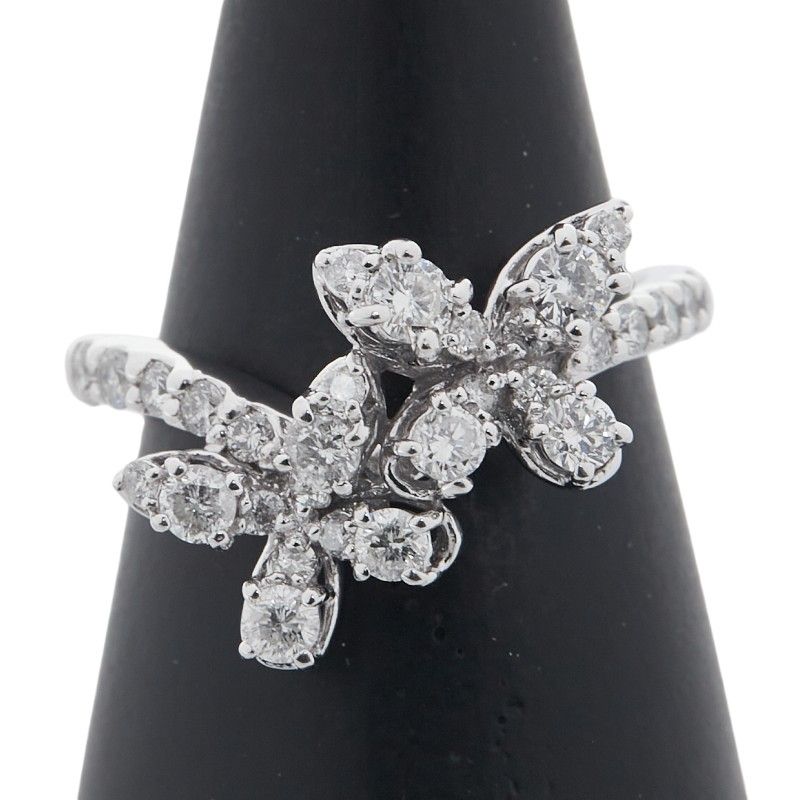 花 フラワー 蝶 モチーフ K14WG ホワイトゴールド レディース 1-0238663