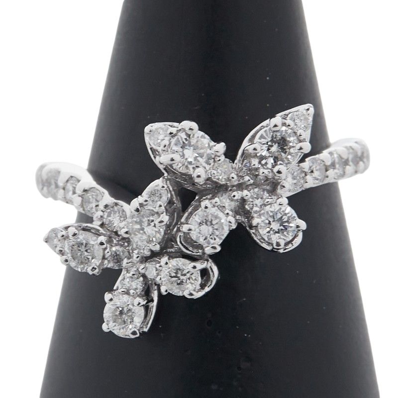 花 フラワー 蝶 モチーフ K14WG ホワイトゴールド レディース 1-0238663