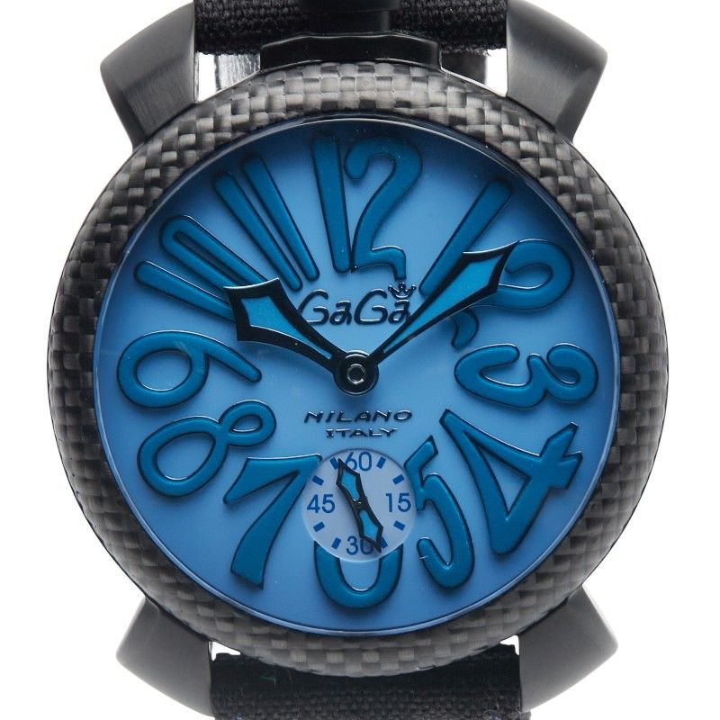 ガガ ミラノ マヌアーレ48 5016.10S ブラック ブルー カーボン ナイロン メンズ Gaga Milano 1-0239147