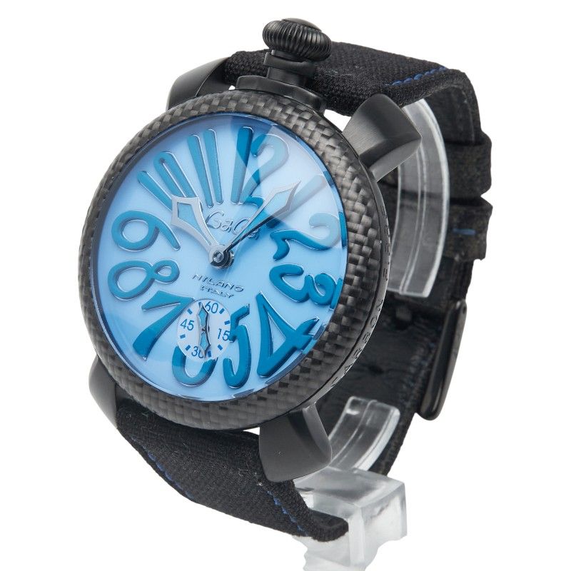ガガ ミラノ マヌアーレ48 5016 10 S ブラック ブルー カーボン ナイロン メンズ Gaga Milano 1 0239147