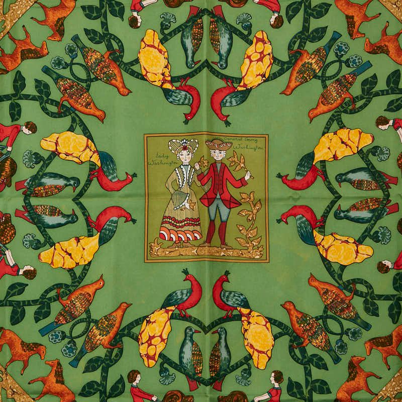 エルメス カレ90 EARLY AMERICA 古き良きアメリカ カーキ オレンジ マルチ シルク レディース HERMES 1-0239852