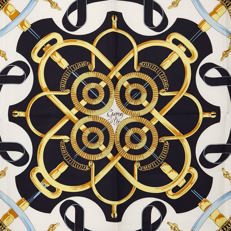 エルメス カレ90 Eperon d Or 黄金の拍車 ホワイト ネイビー マルチ シルク レディース HERMES 1-0239857