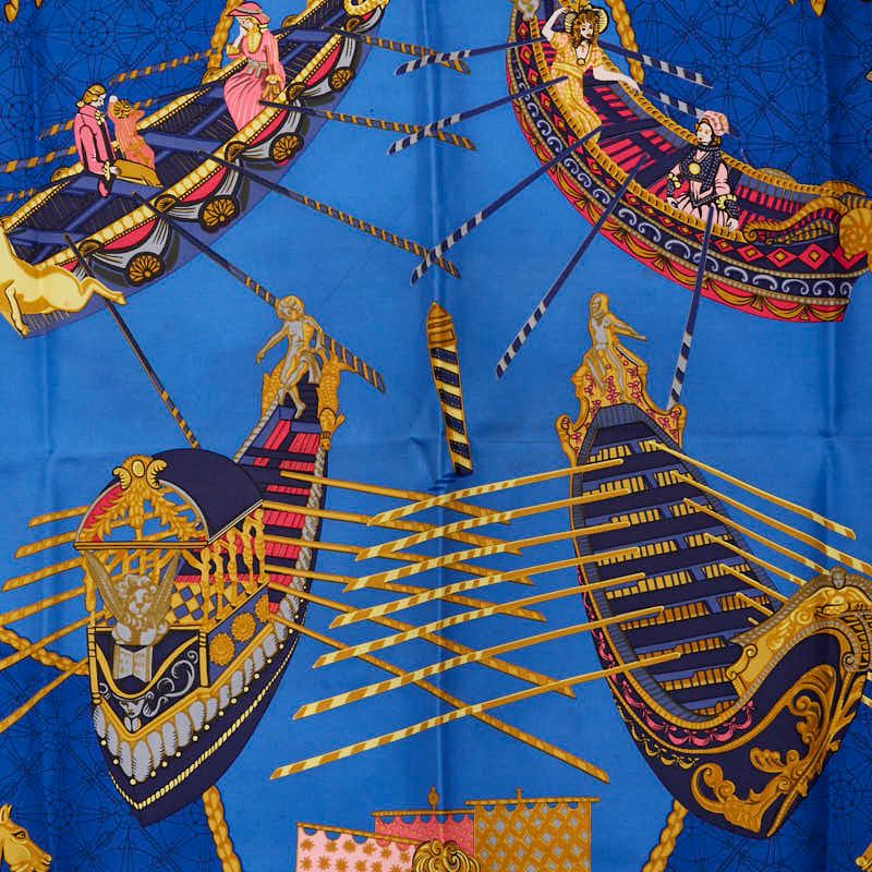 エルメス カレ90 LES BISSONE DE VENISE ベニスの船乗り ブルー ネイビー マルチ シルク レディース HERMES 1-0239864