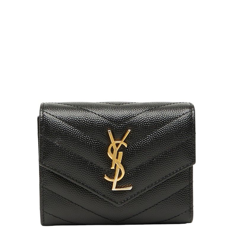 サンローラン YSL カサンドラ 三つ折り財布 コンパクトウォレット 692061 ブラック レザー レディース SAINT LAURENT 1-0240143