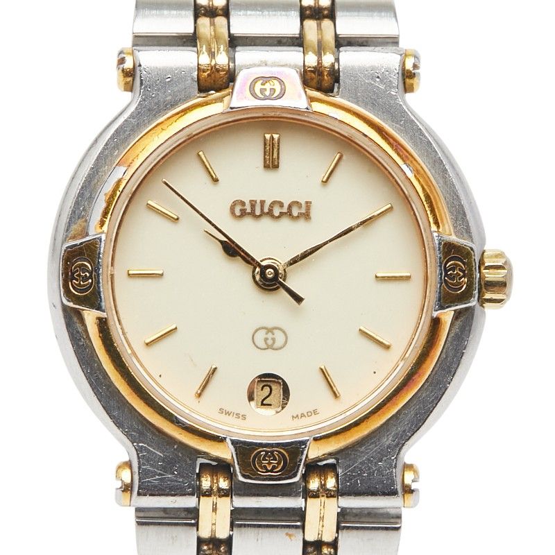 グッチ インターロッキングG 9000L シルバー ゴールド アイボリー ステンレススチール メッキ レディース GUCCI 1-0240149