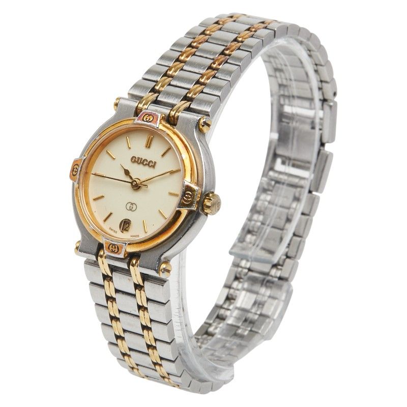 グッチ インターロッキングG 9000L シルバー ゴールド アイボリー ステンレススチール メッキ レディース GUCCI 1-0240149
