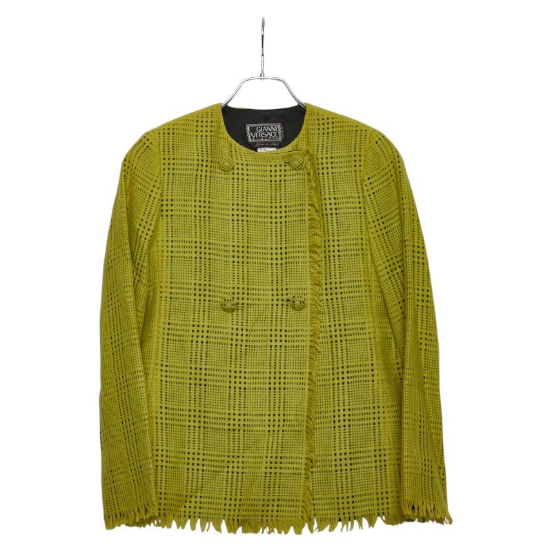 ヴェルサーチェ スカートスーツ セットアップ サイズ 40 イエロー ブラック ウール アンゴラ レディース VERSACE 1-0240186