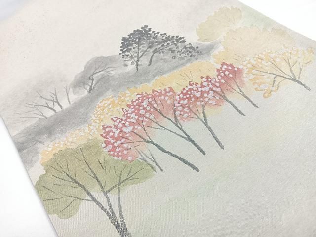 平和屋着物◎太鼓柄袋帯 手描き 風景樹林文 金銀彩 正絹 逸品