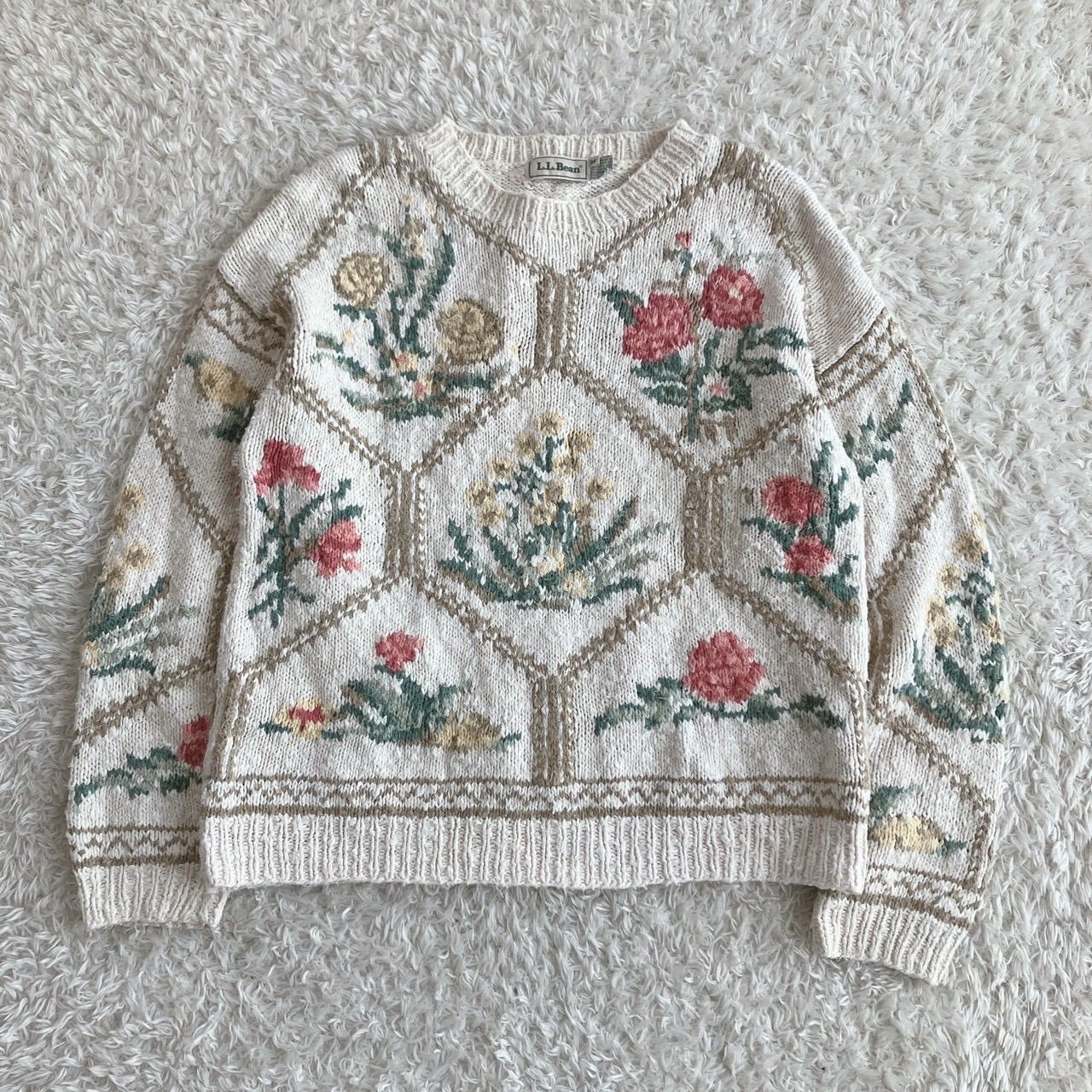 L.L.Bean エルエルビーン 花柄 ニット セーター サイズM ホワイト