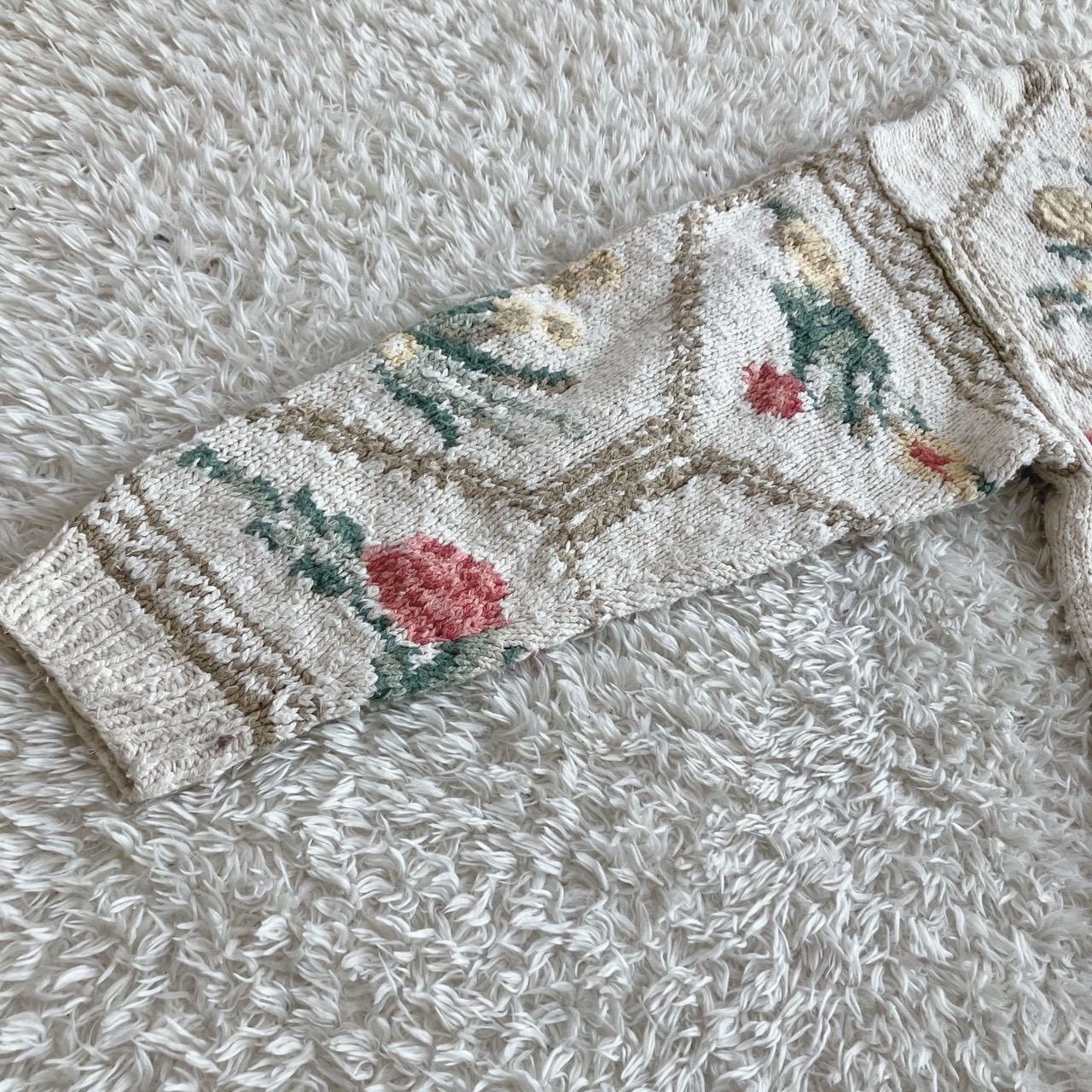 エルエルビーン　希少　ニット　セーター　ホワイト　花柄　美品 希少！L.L.Bean エルエルビーン 花柄 ニット セーター サイズM
