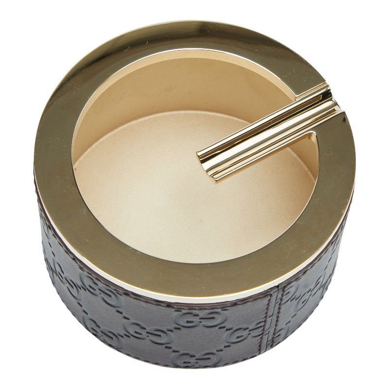 グッチ グッチシマ 灰皿 アッシュトレー ブラウン ゴールド レザー メッキ メンズ GUCCI 1-0240247