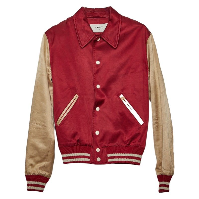セリーヌ サテンテディジャケット ブルゾン ジャケット サイズ 44 2V914772G レッド ベージュ コットン レーヨン レディース CELINE 205-40790