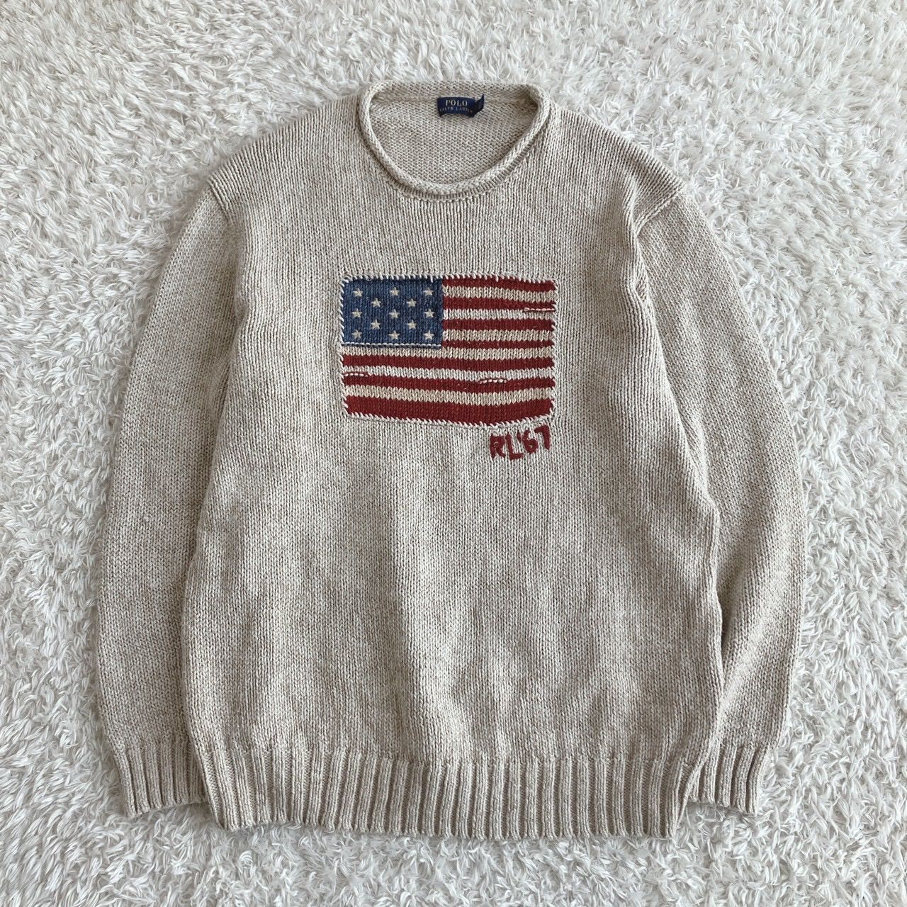 色 POLO RALPH LAUREN ラルフローレン 星条旗 ロールネックニット サイズL