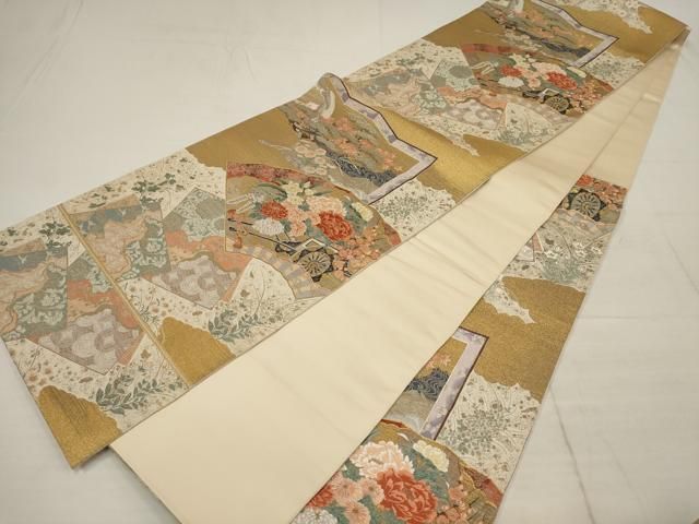 平和屋着物▽六通柄袋帯 王朝の粋 地紙花車文 金銀糸 正絹 逸品