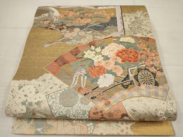 平和屋着物▽六通柄袋帯 王朝の粋 地紙花車文 金銀糸 正絹 逸品