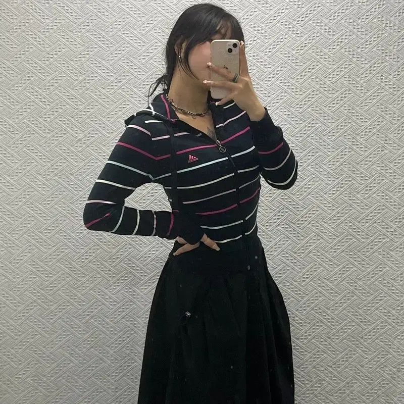 アディダス 刺繍 ロゴ Y2K ストライプ フード ジップアップ 85 C06387