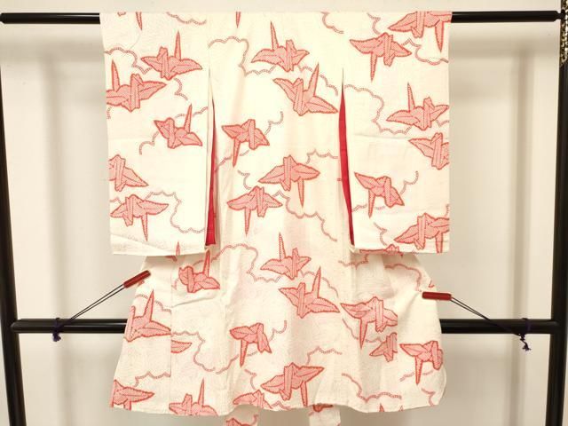 平和屋着物[]お宮参り　女の子　祝着　産着　初着　のしめ　肌襦袢付き　折り鶴　逸品　DAAY3029ma