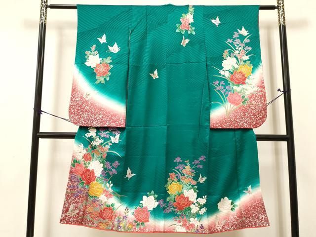  平和屋着物[]七五三　女の子　７歳　祝着　四つ身　絞り　花蝶文　暈し染め　金銀彩　逸品　DAAY3049ma 着物・着物ドレス