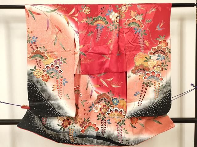 平和屋着物[]七五三　女の子　３歳　祝着　三つ身　雪輪吉祥花文　暈し染め　金彩　逸品　DAAY3051ma