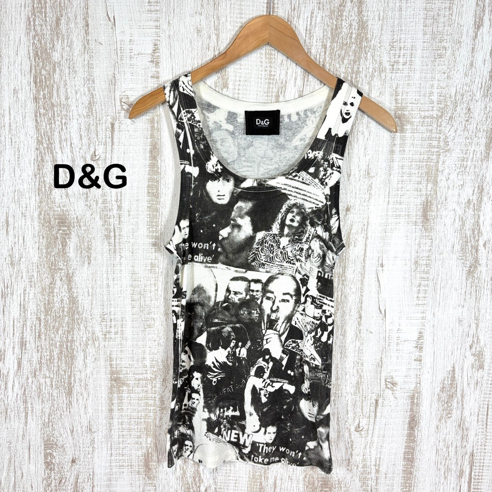 D-G DOLCE-GABBANA ドルチェアンドガッバーナ 新聞 ニュースペーパー モノクロ グラフィックプリント タンクトップ ノースリーブ トップス y2k 平成 ユニセックス