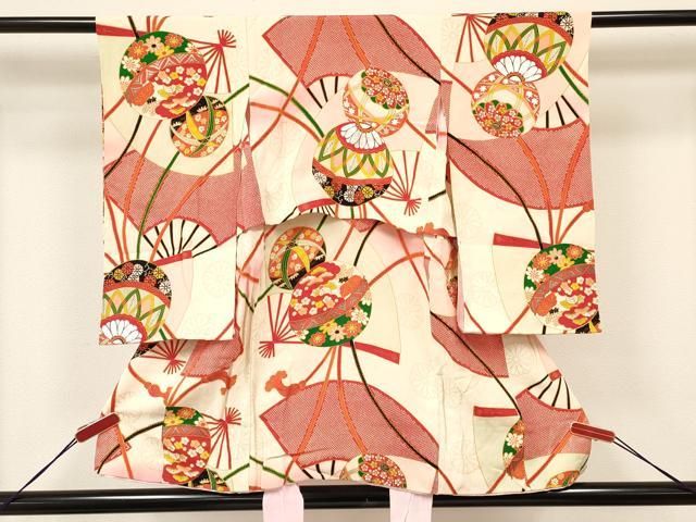  平和屋着物[]アンティーク　大正ロマン　お宮参り　女の子　祝着　産着　初着　のしめ　扇面鞠花文　金銀彩　逸品　DAAS9165ma 着物・着物ドレス