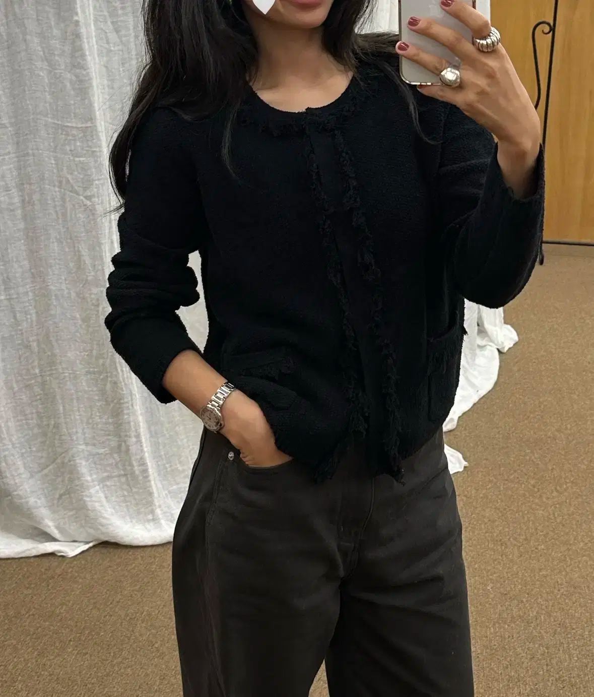 パルBANG HALO TWEED カーディガン ブラック