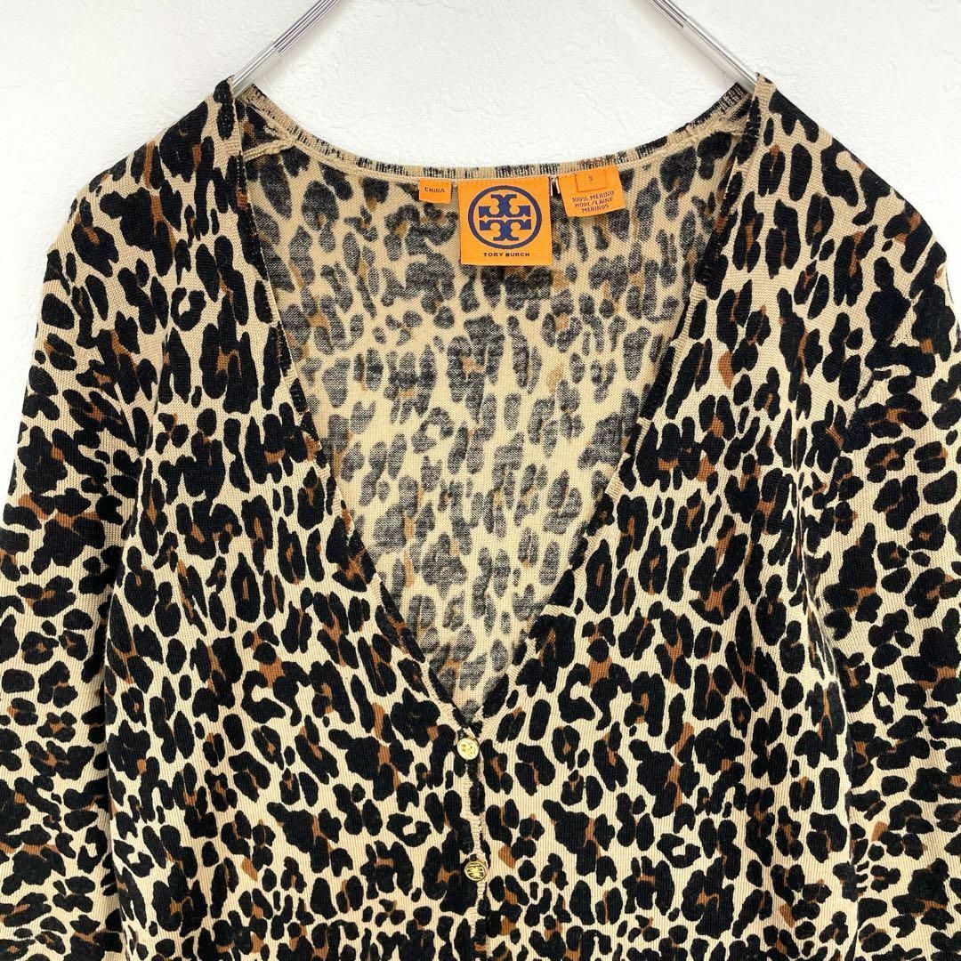 トリーバーチ レオパード 総柄 ひょう柄 Vネック 金ボタン ニットカーディガン レディース Sサイズ Tory Burch