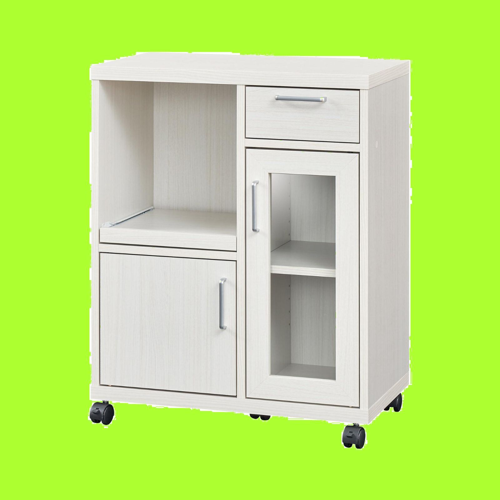 白井産業 Shirai カウンターワゴン 食器棚 レンジ台 同シリーズで 自由自在 一人暮らしの部屋や狭いスペースにぴったりサイズ ホワイト 白木目 ベーシックデザイン 幅63.1×奥行35.6×高さ80cm FUL-8065SLWH