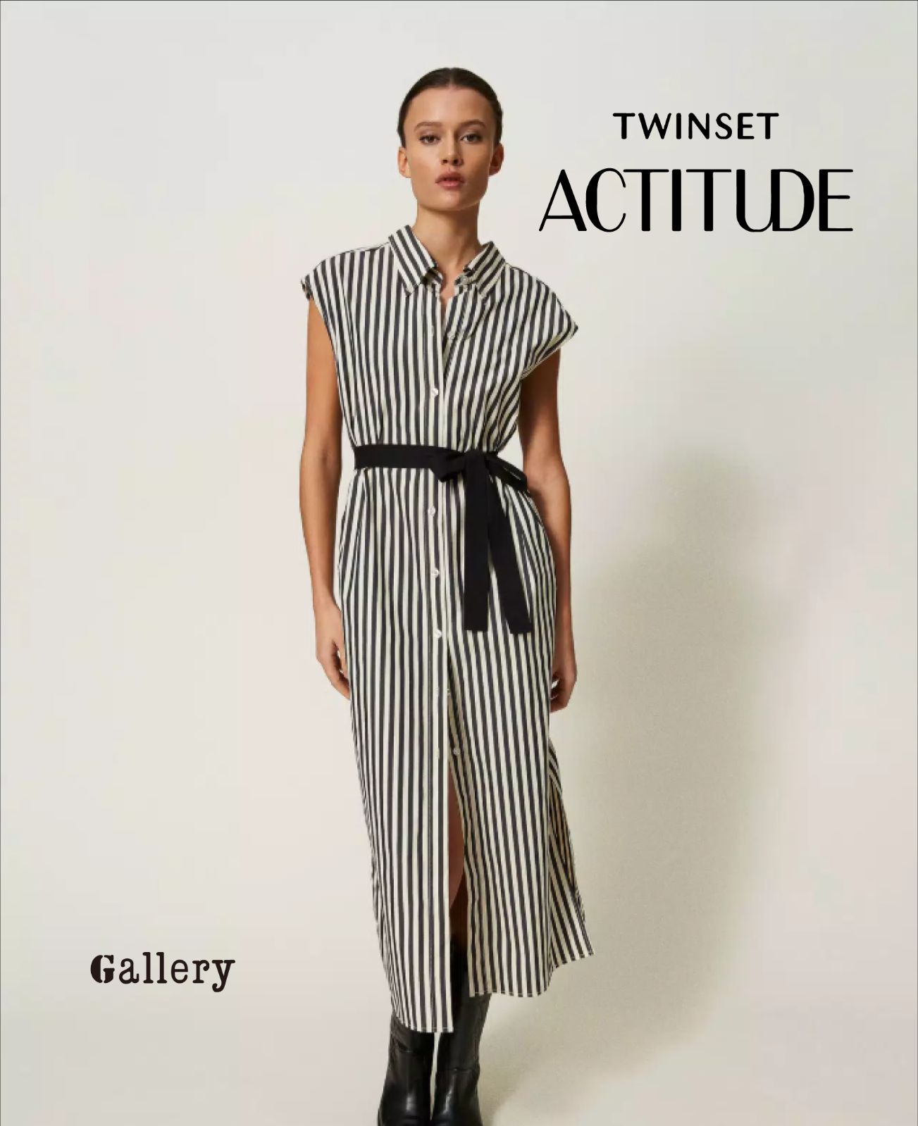 い TWINSET ACTITUDE ツインセットアティテュード シャツドレス ワンピース ストライプ ロングワンピース