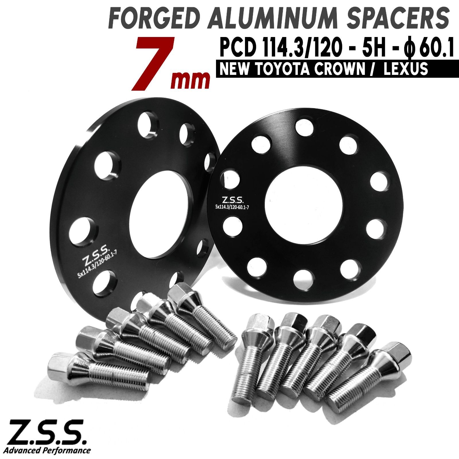 Z.S.S. AP クラウン (2022~) 5AA-TZSH35 6AA-AZSH35 6LA-AZSH37W 厚み7mm PCD114.3 5穴 60.1φ スペーサー 社外ホイール用 ボルト付き