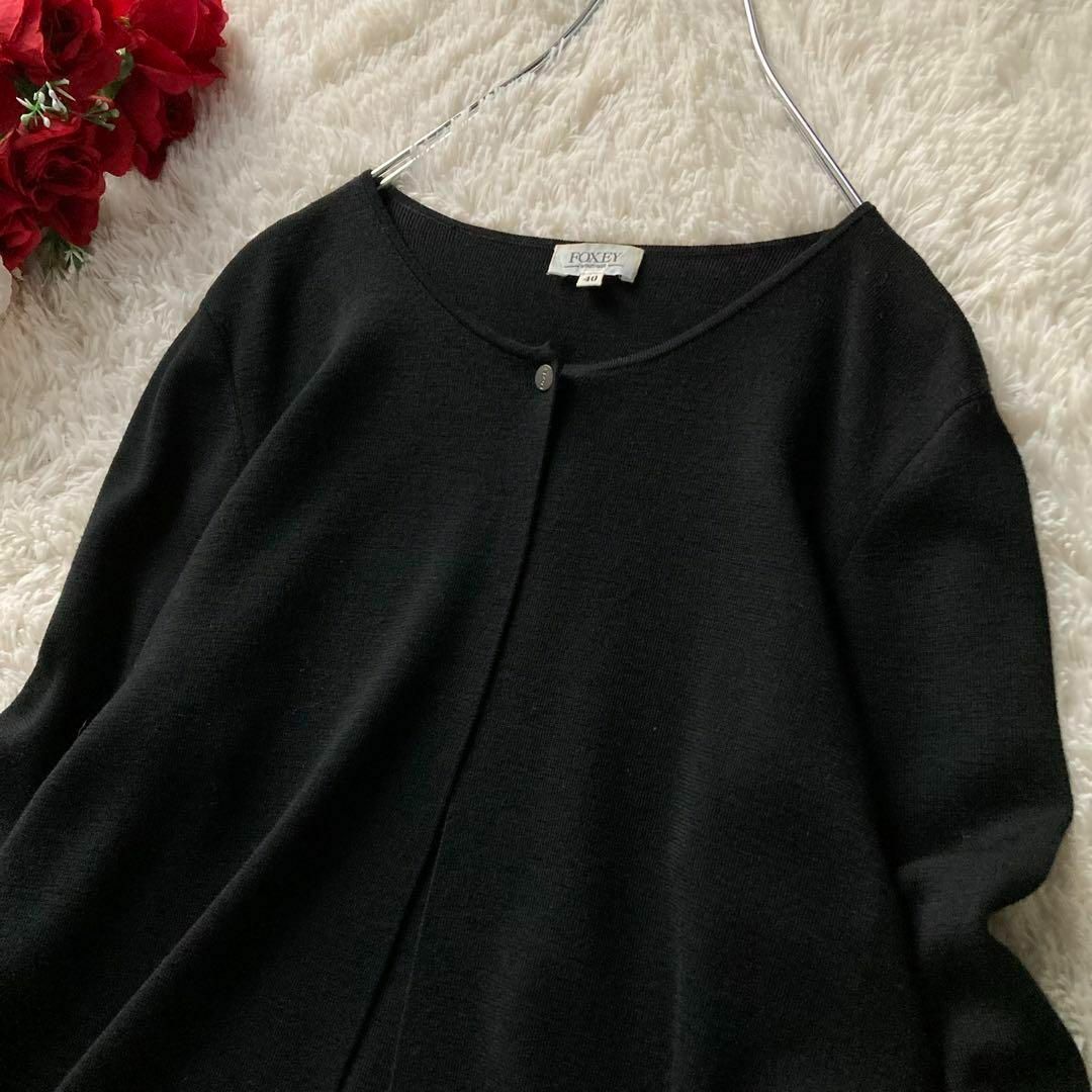 フォクシーブティック ニットボレロ カーディガン ウール 羽織り 黒 40