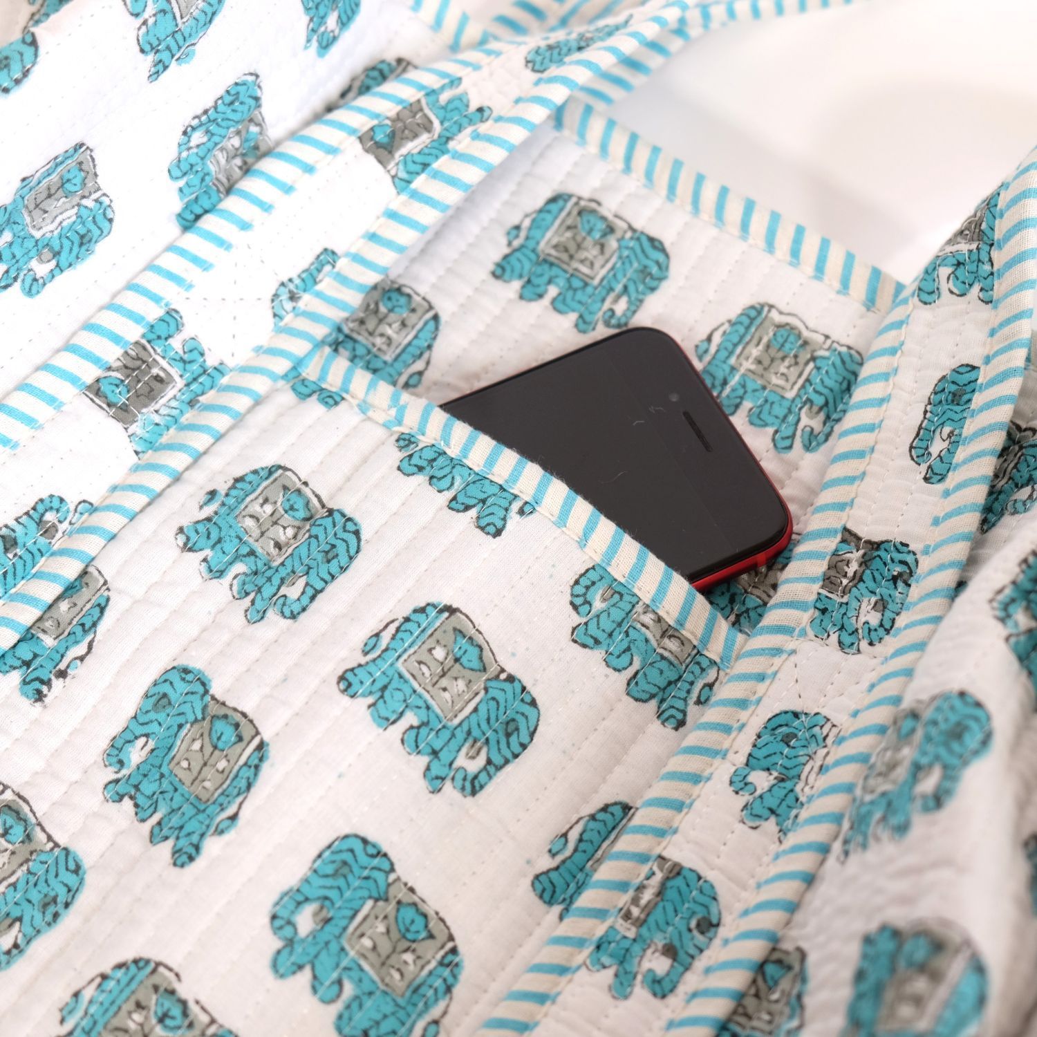 ダッフルバッグ インド綿 ブロックプリント ベビーエレファント M