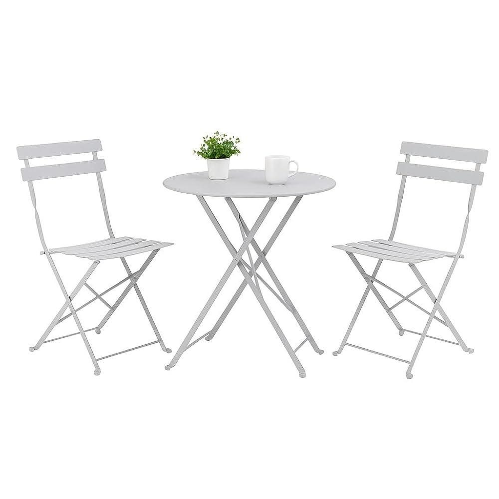 外箱段ボールにキズ 汚れあり 中身は です ガーデンテーブルセット 3点 折りたたみ チェア2脚 テーブルx1 組み立て不要 2人用 ホワイト