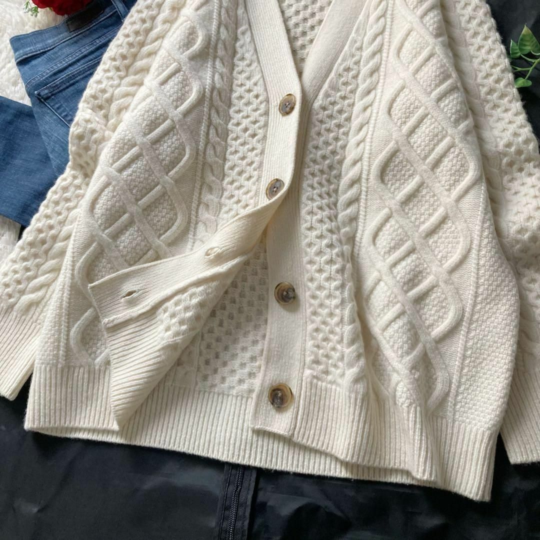 洗える！ 23区 アランパターン ウールニットカーディガン Vネック 美品